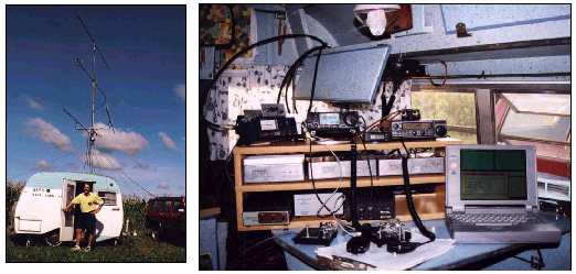 une station de radioamateur compacte.. en opration au mois d'aot durant le --UHF contest-- QST, Juin 2000